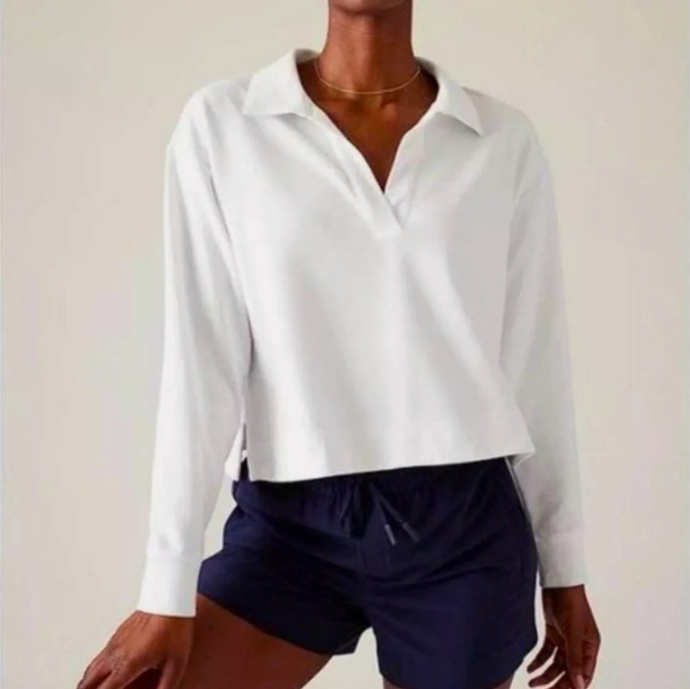 Athleta Retroterry Polo Sweatshirt White Size XL